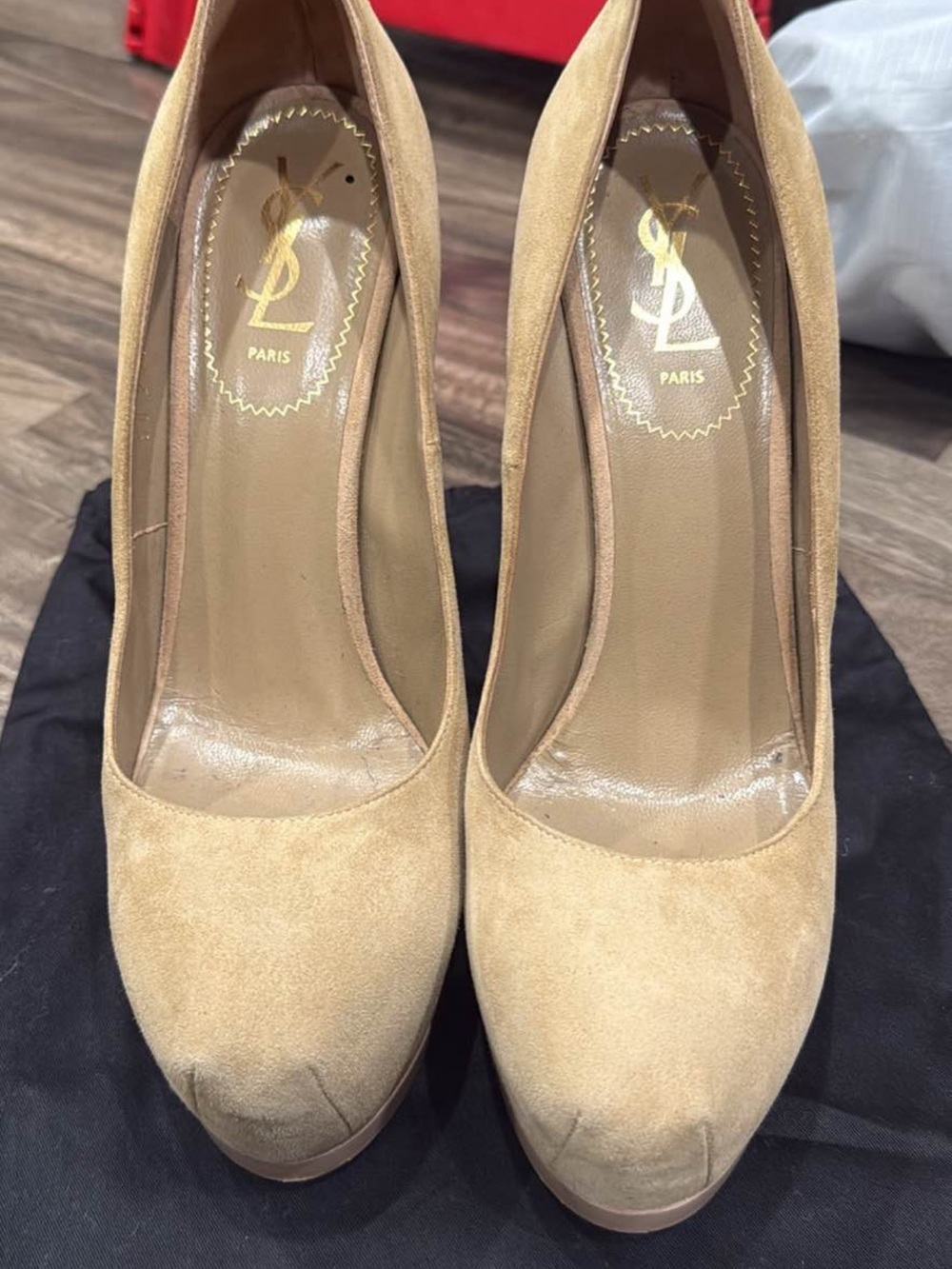 Saint Laurent Nude Suede Platform Pumps